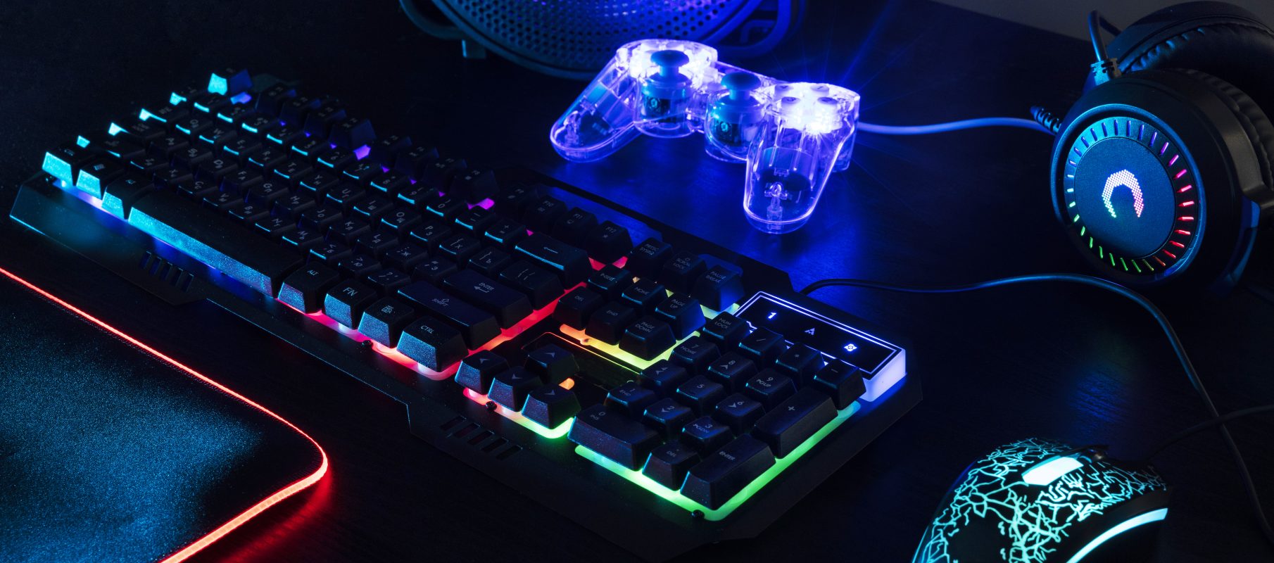 view-illuminated-neon-gaming-keyboard-setup-controller view-illuminated-neon-gaming-keyboard-setup-controller